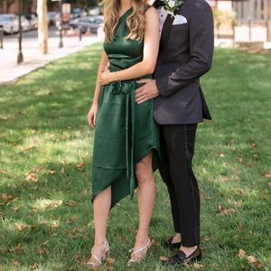 Emerald green satin dress